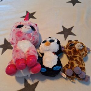 Lot of 3 Plush Ty Beanie Boo Sugar Pie Unicorn 10",‎ Waddles Penguin & Safari 6"